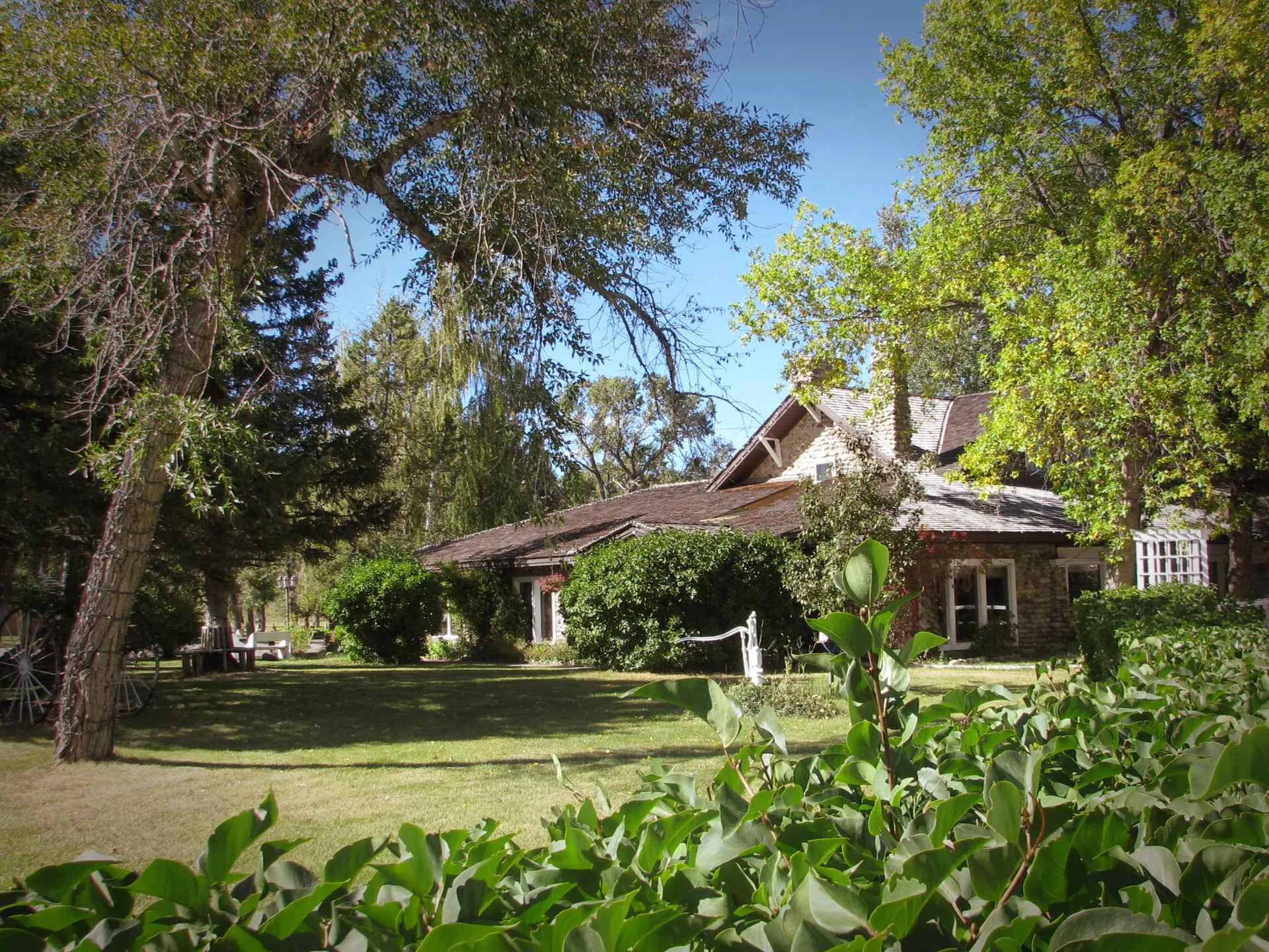The Cobblestone Manor seen across its tree-lined lawn