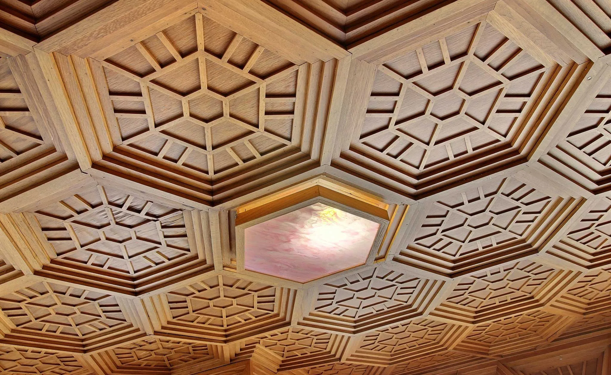Honeycomb oak ceiling tiles in the Golden Oak Room